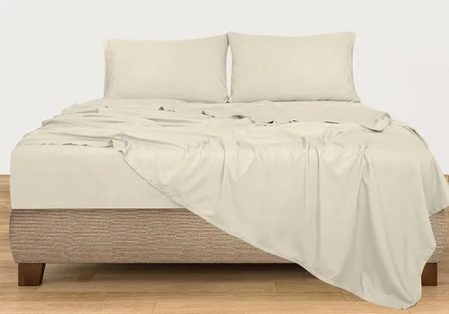 Vista 5 de ROYALE LINENS Juego de sábanas de 300 hilos 100% algodón peinado de fibras largas, 4 piezas, 1 sábana bajera, 1 encimera y 2 fundas de almohada