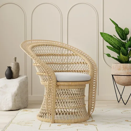 Vista 7 de Kouboo Sillón de ratán – Silla de salón y comedor estilo pavo real natural – Muebles de patio bohemios, silla decorativa interior para sala