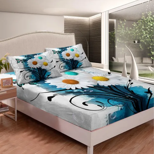 Vista 4 de Erosebridal Juego de sábanas turquesa tamaño individual para niñas y mujeres, juego de sábanas color verde azulado y gris degradado para adultos