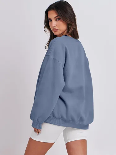 Vista 4 de ANRABESS Sudaderas de gran tamaño con capucha para mujer, cuello redondo, sin botones, ropa casual de otoño, ropa de preparación, adolescentes