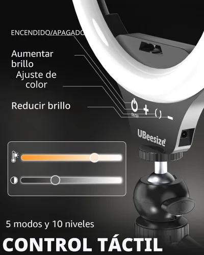 Vista 3 de UBeesize 12" Desk Ring Light with Stand & Phone Holder - Adjustable Studio Light for Photography，Zoom Meetings, YouTube, TikTok, Live Streaming