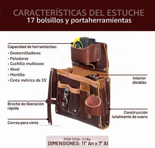 Vista 3 de Occidental Leather Engineer's Tool Case - 17 bolsillos y portaherramientas - Fabricado en Estados Unidos