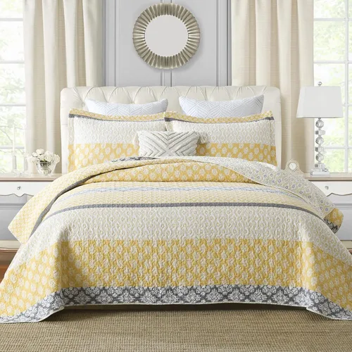 Vista 10 de SahSahCasa Juego de edredón, tamaño Queen, juego de ropa de cama 100% algodón, colcha reversible ligera con diseño floral de patchwork para cama