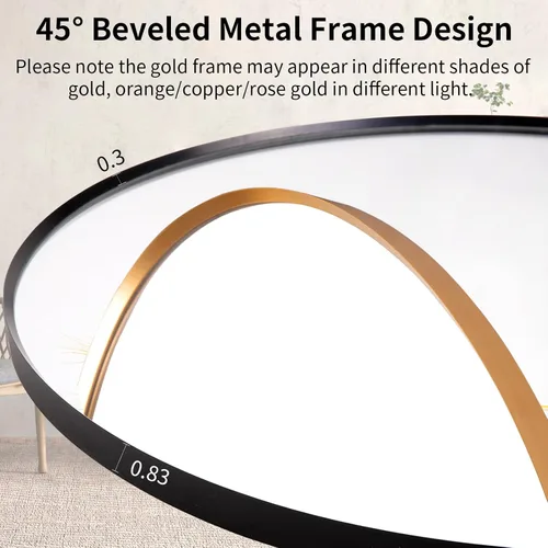 Vista 5 de Espejo de Baño LED Redondo de 24", Espejo de Tocador Retroiluminado Montado en Pared con Marco Biselado de 45°, Espejo Iluminado para Dormitorio
