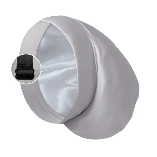 Vista 5 de Gorro de satén con forro de seda, cubierta ajustable para el cabello para mujeres y hombres, gorro de noche para el cuidado de pacientes