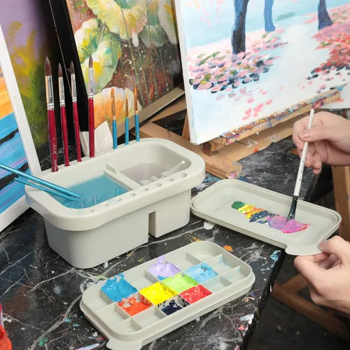Vista 4 de MyLifeUNIT Limpiador de pinceles y delantal de artista con 10 bolsillos para pintura y manualidades