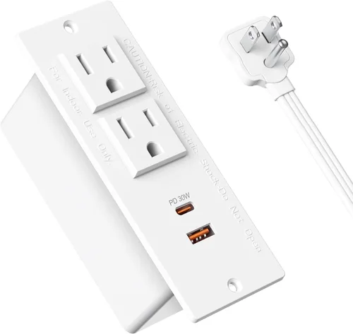 Vista 8 de Regleta de Energía Empotrada para Conferencias con Enchufe, Cable de 6.56 Pies, Regleta de Energía de Escritorio con Ojal con 2 Enchufes y 2 Puertos