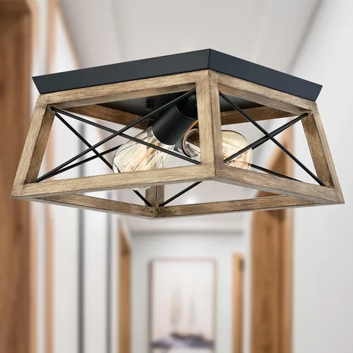 Vista 8 de 9MMML Lámpara de techo de madera empotrada – Lámpara de techo de granja de 12 pulgadas para sala de estar, comedor, dormitorio, entrada, cocina