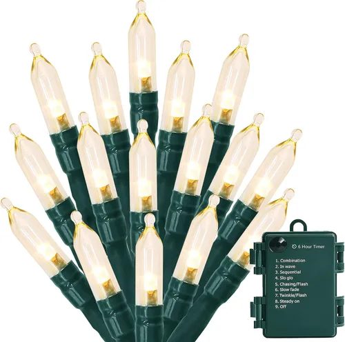 Vista 11 de MASHANG Mini luces, 18 pies, 50 luces LED de Navidad con temporizador y 8 modos, luz de cadena impermeable operada con 3 pilas AAA para decoración