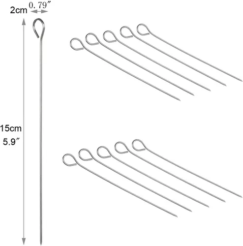 Vista 2 de Brocheta de acero inoxidable de 5.9 pulgadas para asar a la parrilla, palitos de cóctel, palillos de vidrio de Martini reutilizables, 50 piezas