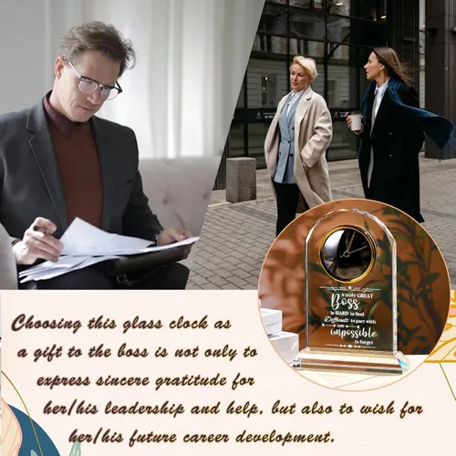 Vista 4 de Ornalrist Regalos de Jefe para Hombres y Mujeres Reloj de Cristal, Regalos para Jubilación Jefa Mujer - Regalo de Apreciación de Jefe para Hombres