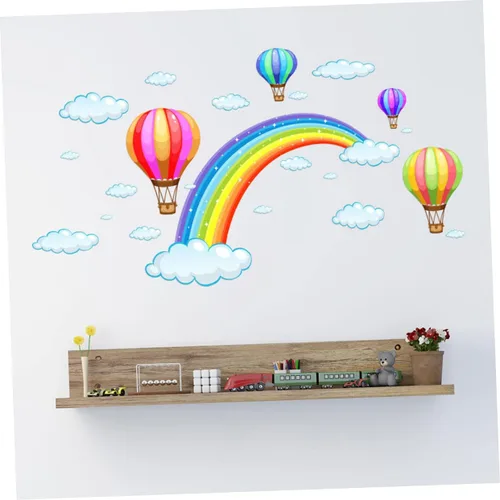 Vista 6 de Toyvian Adhesivo decorativo para ventana, diseño de nubes, calcomanías de pared, globo de aire caliente, para habitación de bebé, niña, papel tapiz