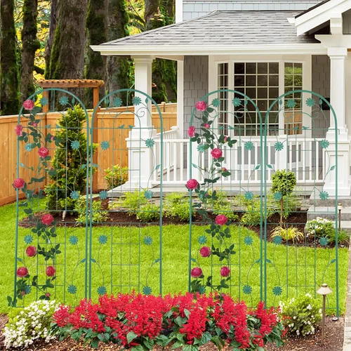 Vista 3 de Paquete de 2 enrejados de jardín de metal de 71 x 19.7 pulgadas, romántica francesa, a prueba de óxido, soporte de flores vegetales, enrejado