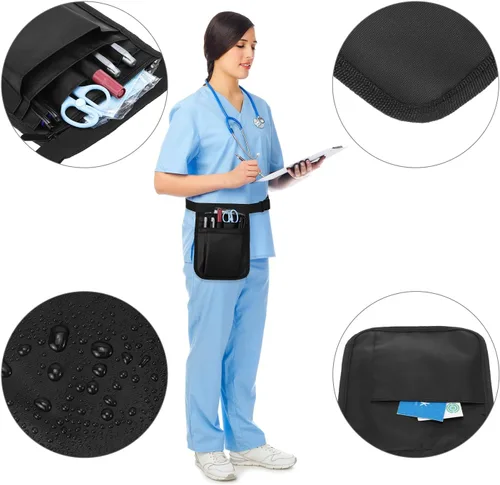 Vista 4 de QWORK Cinturón Organizador Médico, Paquete de 2 Bolsas de Almacenamiento para Enfermeras Bolsa de Cintura Bolsillos para Tijeras Médicas Kit