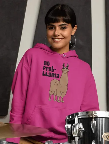 Vista 4 de Sudadera con capucha de llama No Prob-Llama divertida Alpaca Llamas para mujer