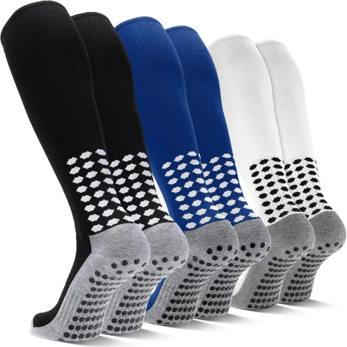 Vista 15 de 3 pares de calcetines de fútbol de agarre para hombre, acolchados, antideslizantes, para fútbol, baloncesto, deportes, hasta la rodilla, calcetines