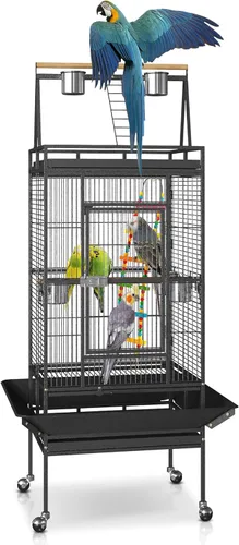 Vista 9 de SUPER DEAL PRO Jaula Grande para Pájaros 2 en 1 de 61 pulgadas con Soporte Rodante Playtop Loro Chinchilla Pinzón Guacamayo Conure Cacatúa Cockatoo