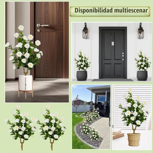 Vista 4 de Árbol de camelia blanca artificial de 35.5 pulgadas, paquete de 2