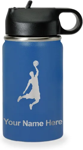 Vista 63 de LaserGram Botella de Agua Personalizada, Basketball Slam Dunk Man, Acero Inoxidable de Doble Pared con Aislamiento al Vacío con Pajita Abatible