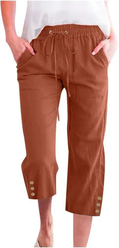 Vista 2 de HJYUZP Women Sweatpants Women's Solid Color Strap Button Summer Candy Casual Capris Joggers for Women Trendy