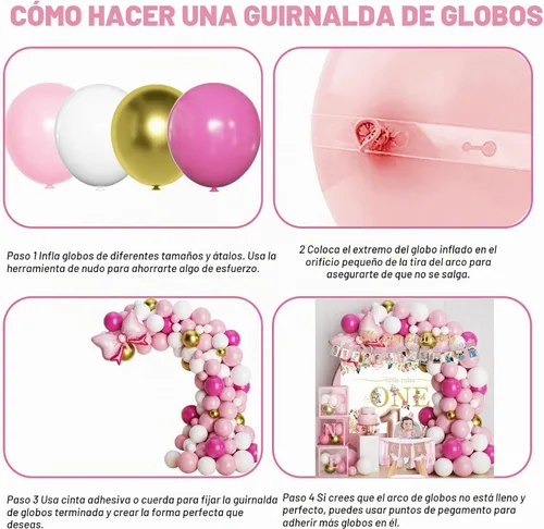 Vista 5 de Decoraciones de primer cumpleaños para niña, suministros para fiesta de primer cumpleaños Includes Pink Gold Balloons Garland Arch Kit, Balloon
