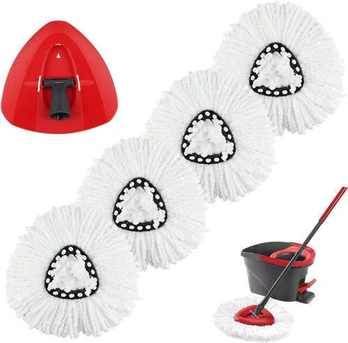 Vista 11 de Cabezal de repuesto para trapeador giratorio con 1 base giratoria y 1 mango. Recambios de fregona EasyWring compatibles con SpinMop triangular