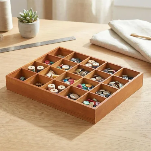 Vista 6 de FUNSUEI Bandeja de madera de 3 compartimentos múltiples, bandeja de madera para servir con 20 secciones, organizador de cajones de madera, caja