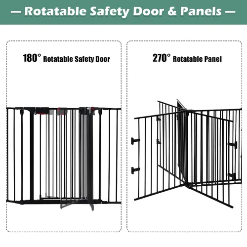 Vista 6 de Costzon Puerta de seguridad para bebés, 121 pulgadas de longitud 5 paneles ajustable de valla ancha para chimenea, puerta de metal para barbacoa
