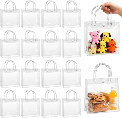 Vista 21 de BadenBach - 24 bolsas pequeñas de regalo transparentes con asas, 5.1 x 5.9 x 2.8 pulgadas, mini bolsa de plástico transparente para fiesta, bolsa