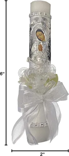 Vista 8 de SWEA Pea & Lilli - Juego de velas de bautismo de Virgen María blanca para bautizos con concha y recuerdos