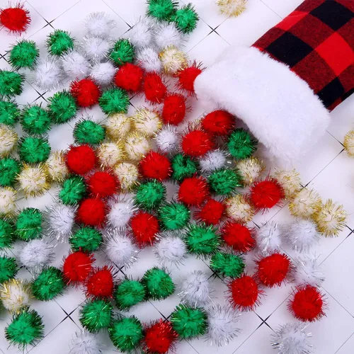 Vista 7 de 200 pompones de Navidad con purpurina de colores surtidos (0.59 pulgadas)