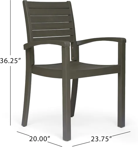 Vista 3 de Christopher Knight Home Watts - Sillas de comedor de madera de acacia para exteriores, acabado gris (juego de 2)