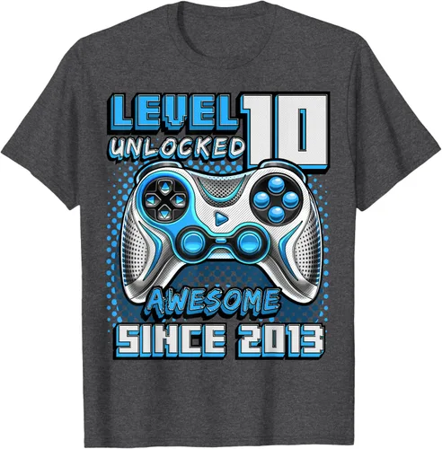 Vista 33 de Level 10 Unlocked Awesome 2013 Video Game 10th Birthday Boy T-Shirt, Negro