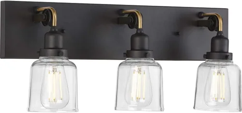 Vista 33 de Progress Lighting Rushton Collection - Lámpara de tocador de baño de cristal transparente (1 lámpara), níquel cepillado