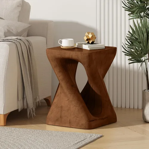Vista 25 de WILLIAMSPACE Mesa de café lateral pequeña con forma de giro única, mesa de acento final moderna para sofá de sala de estar, estilo retro de granja