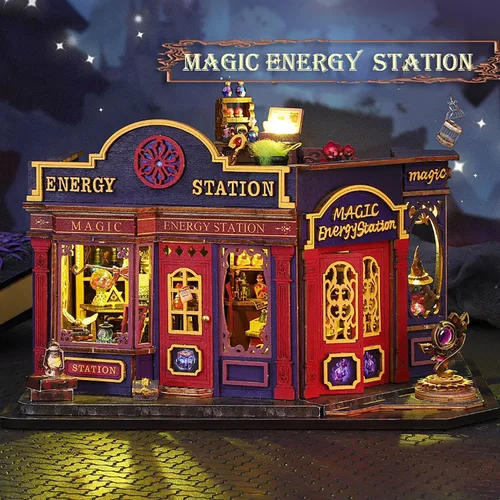 Vista 2 de Kit de rincón de libros de bricolaje, kit de casa de muñecas en miniatura con muebles y luz LED, rompecabezas 3D de madera para libros, kits