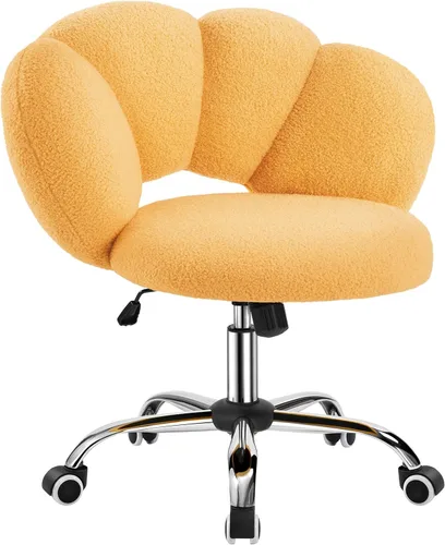 Vista 10 de Yaheetech - Silla de escritorio tapizada Boucle con forma de nube, silla de tocador ajustable para oficina en casa, computadora con ruedas para sala