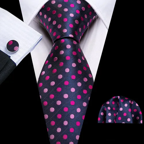 Vista 3 de Barry.Wang Corbatas de seda para hombre, diseño de lunares, gemelos cuadrados de bolsillo, gemelos para negocios, boda