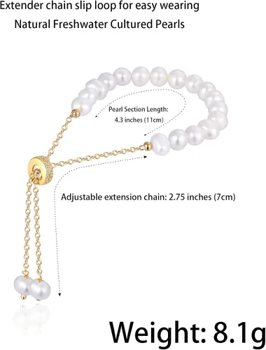 Vista 5 de Cowlyn Bossimi - Pulsera de perlas, eslabones de cultura barroca, chapado en oro de 14 quilates, ajustable, a la moda, dije de San Valentín, joyería