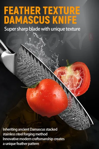 Vista 3 de Cuchillo Santoku de 7 pulgadas, cuchillos japoneses AUS-10 de cocina de acero Damasco con diseño de mango ergonómico