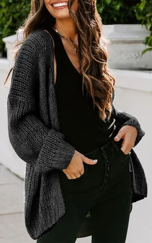 Vista 2 de PRETTYGARDEN Cárdigan de punto de manga larga para mujer, suéter de punto con frente abierto, suave, suelto, abrigo para exteriores