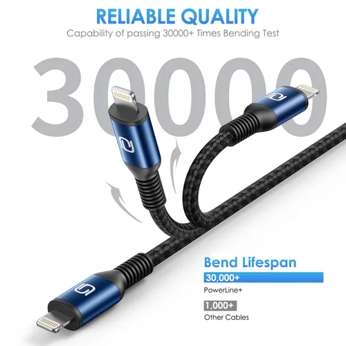 Vista 4 de Cable de carga para iPhone [certificado MFi de Apple], paquete de 3 cables USB-A a Lightning de 3 pies, cable de carga rápida trenzado de nailon