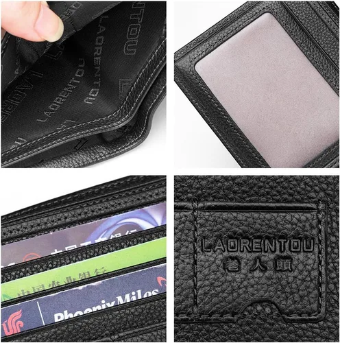 Vista 17 de LAORENTOU Billeteras de cuero genuino para hombre, billeteras plegables con cremallera, bolsillo para monedas, casual, cartera delgada