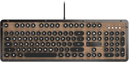 Vista 14 de Azio Retro Classic Bluetooth (Elwood) - Teclado mecánico retroiluminado inalámbrico/USB con cable de madera de nogal vintage para PC/Mac, madera