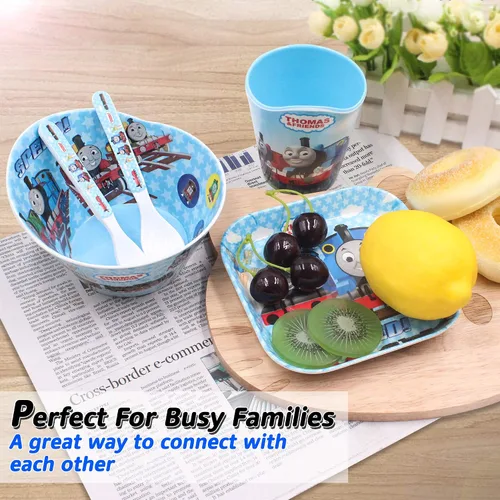 Vista 5 de Thomas Transport Fans - Juego de 5 piezas de vajilla duradera de dibujos animados, platos de comida a la hora de la comida, juego de alimentación
