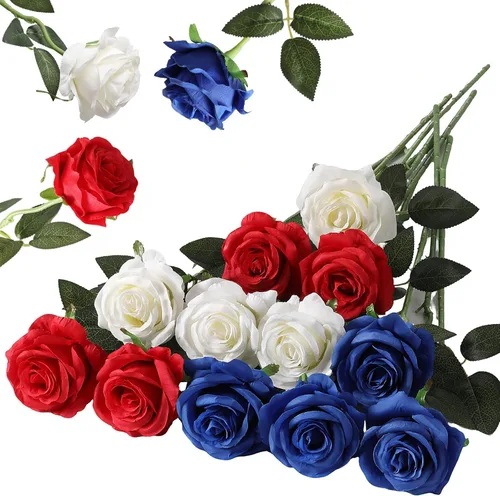 Vista 23 de Hawesome - Ramo de 12 rosas artificiales de seda con tallo largo para decoración del hogar, boda, fiesta (Negro-1)