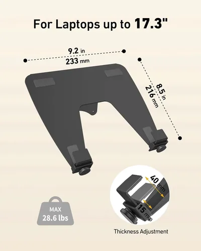 Vista 4 de ergounion Bandeja para portátil para brazo de monitor - Soporte VESA 3.937 x 3.937 in, portátiles de hasta 17.3 pulgadas y 28.6 libras - Bandeja