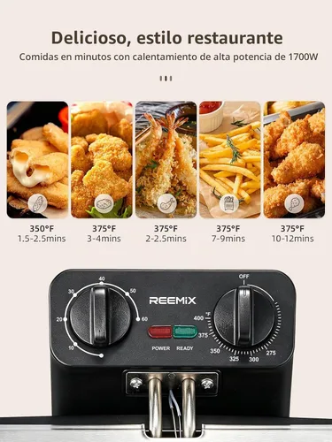 Vista 3 de Reemix Freidora eléctrica de 4.5L con 3 cestas de acero inoxidable