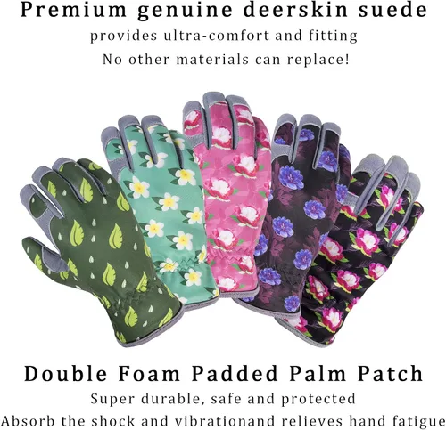 Vista 8 de SKYDEER Guantes de jardinería de piel de ciervo genuina para mujer, ultrasuaves y acolchados, ajuste cómodo para el trabajo (SD6611/M)