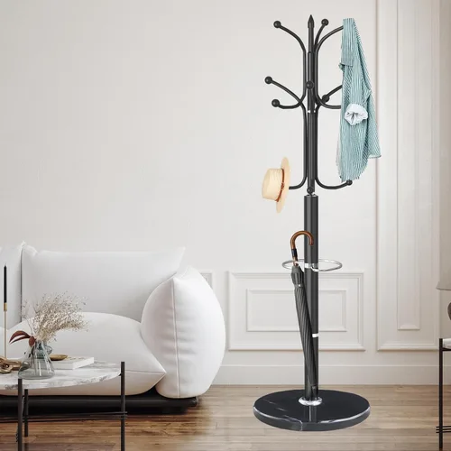 Vista 7 de ZOZOE Perchero de Metal con Soporte, Perchero Moderno Independiente con Base de Mármol Natural, Percheros Resistentes con 12 Ganchos y Negro